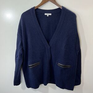 Madewell Women's Lambs Wool Leather Cardigan Size M Navy Patches Preppy Academia